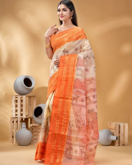 DESH BIDESH Woven Design Pure Cotton Taant Saree