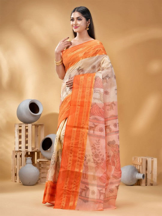 DESH BIDESH Woven Design Pure Cotton Taant Saree
