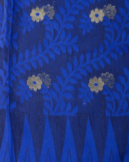 DESH BIDESH Women's Royal Blue Floral Jamdani Pure Cotton Saree with Woven Design