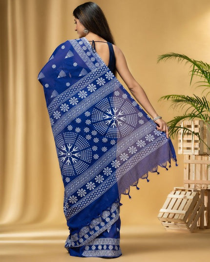 DESH BIDESH Blue Ethnic Motifs Pure Cotton Taant Saree