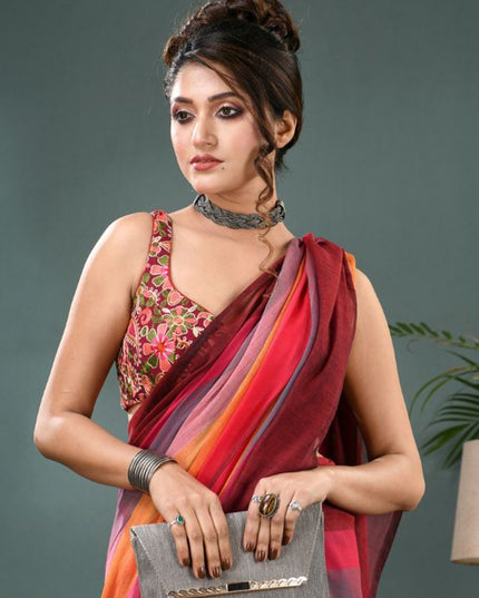 DESH BIDESH Striped Pure Cotton Saree