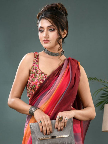 DESH BIDESH Striped Pure Cotton Saree