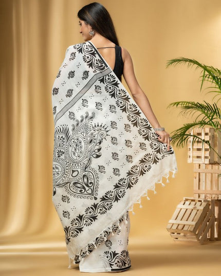 Exquisite Pure Cotton Taant Saree: Elegant Ethnic Motifs with Printed Border