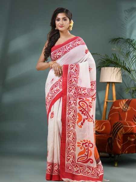 Pure Cotton Handloom Uma Ganesh Printed Saree with Blouse Piece
