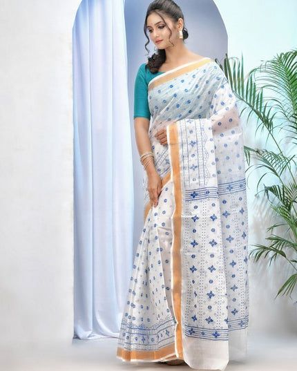 DESH BIDESH Ethnic Motifs Pure Cotton Handloom Taant Saree