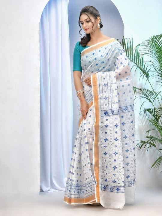 DESH BIDESH Ethnic Motifs Pure Cotton Handloom Taant Saree