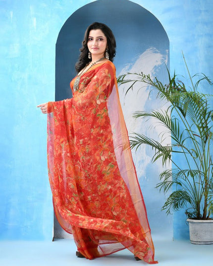 DESH BIDESH Floral Print Zari Saree