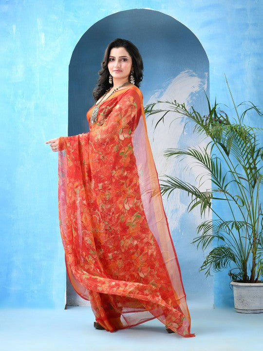 DESH BIDESH Floral Print Zari Saree