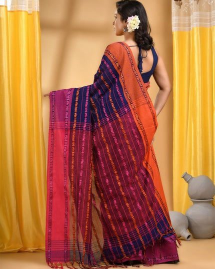 DESH BIDESH Woven Design Zari Pure Cotton Taant Saree With Blouse Piece
