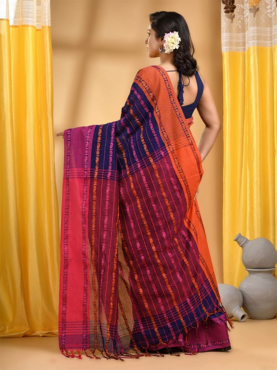 DESH BIDESH Woven Design Zari Pure Cotton Taant Saree With Blouse Piece