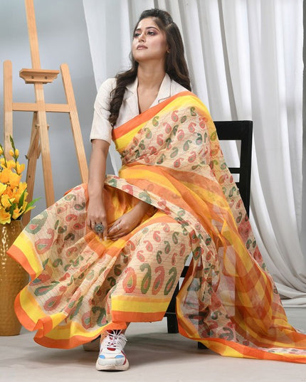 DESH BIDESH Paisley Printed Pure Cotton Taant Saree