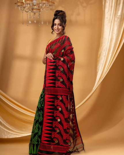 Exquisite DESH BIDESH Pure Cotton Jamdani Saree - Woven Tamarind Leaf Design