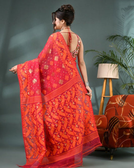 DESH BIDESH Woven Design Silk Cotton Jamdani Saree