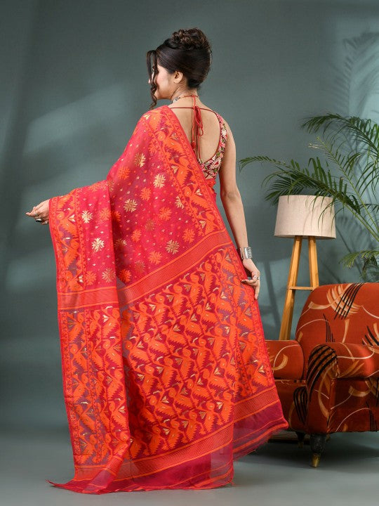 DESH BIDESH Woven Design Silk Cotton Jamdani Saree