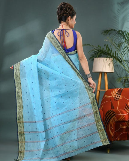 DESH BIDESH Striped Pure Cotton Taant Saree with an unstitched blouse piece