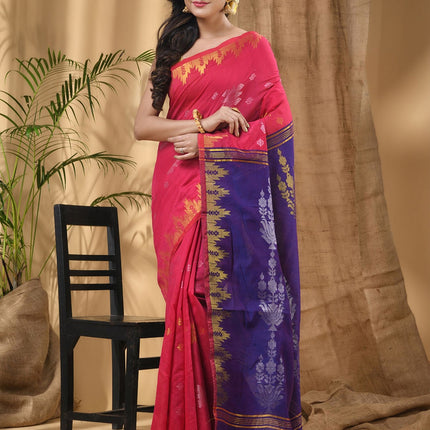 DESH BIDESH Woven Design Zari Silk Cotton Handloom Taant Saree for Women