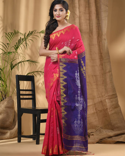 DESH BIDESH Woven Design Zari Silk Cotton Handloom Taant Saree for Women