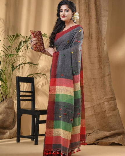 DESH BIDESH Women Colourblocked Woven Design Pure Cotton Taant Saree