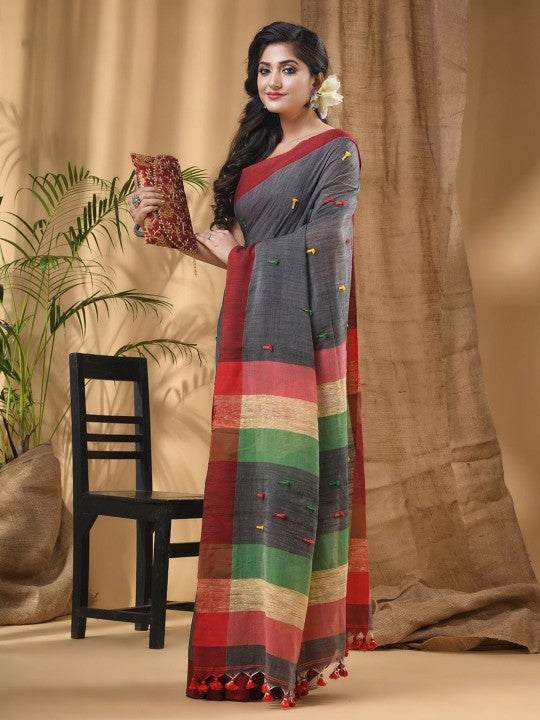 DESH BIDESH Women Colourblocked Woven Design Pure Cotton Taant Saree