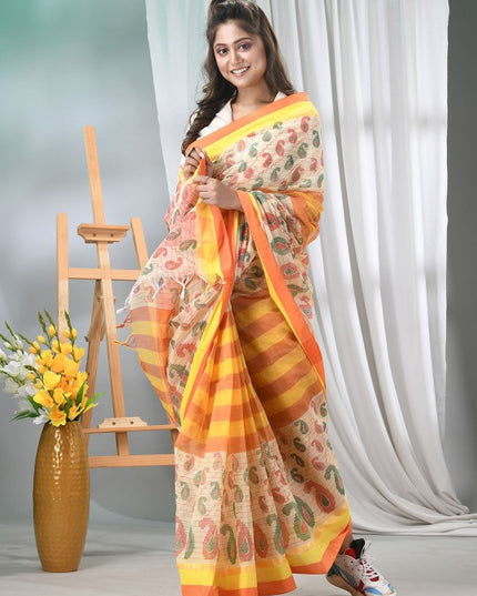 DESH BIDESH Paisley Printed Pure Cotton Taant Saree