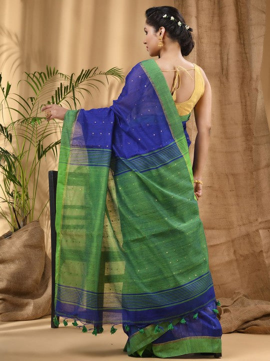 DESH BIDESH Ethnic Motifs Woven Design Sequinned Taant Saree