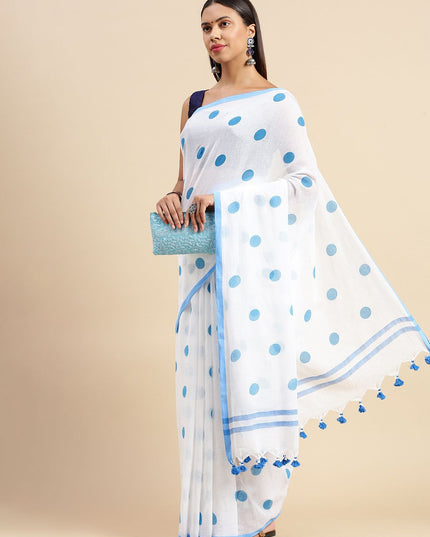DESH BIDESH Polka Dot Printed Pure Cotton Taant Saree