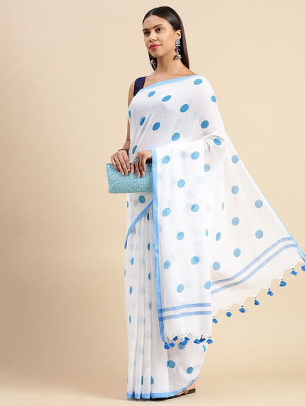 DESH BIDESH Polka Dot Printed Pure Cotton Taant Saree