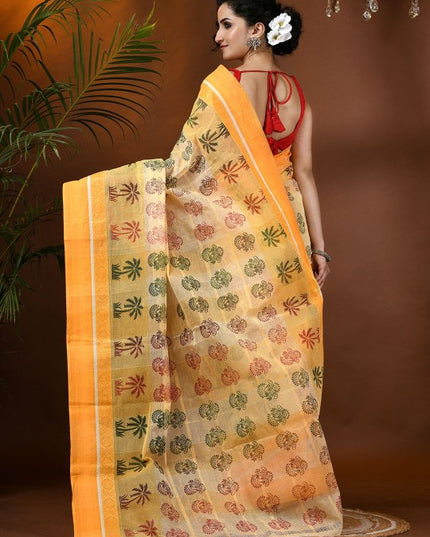DESH BIDESH Paisley Pure Cotton Handloom Block Print Saree for Women