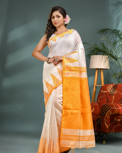 Women's Traditional Bengali Handloom Tant Pure Cotton Saree with Blouse Piece Temple Par Design