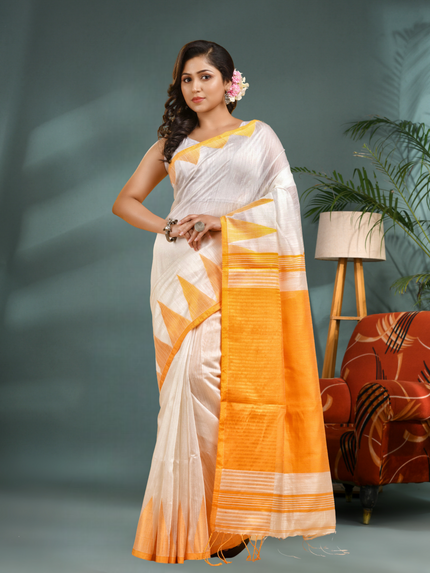 Women's Traditional Bengali Handloom Tant Pure Cotton Saree with Blouse Piece Temple Par Design
