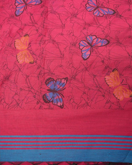 DESH BIDESH Elegant Blue & Purple Abstract Printed Festive Saree with Unstitched Blouse