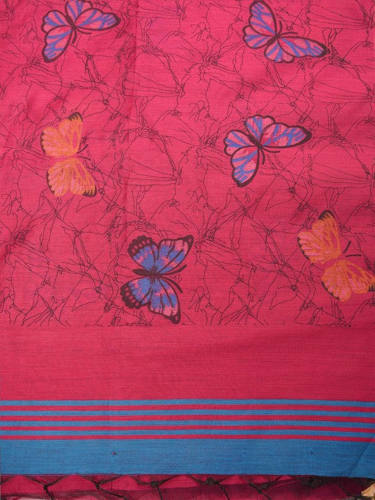 DESH BIDESH Elegant Blue & Purple Abstract Printed Festive Saree with Unstitched Blouse