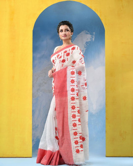 DESH BIDESH Women Floral Embroidered Pure Cotton Khadi Saree