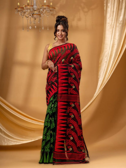 Exquisite DESH BIDESH Pure Cotton Jamdani Saree - Woven Tamarind Leaf Design