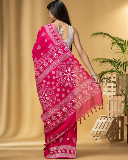 DESH BIDESH Pink & White Paisley Pure Cotton Designer Taant Saree for Women