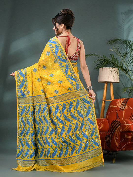 DESH BIDESH Woven Design Silk Cotton Jamdani Saree - Sarees for Women 35203832