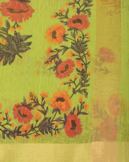 Exquisite Floral Printed Saree with Zari Border for Women