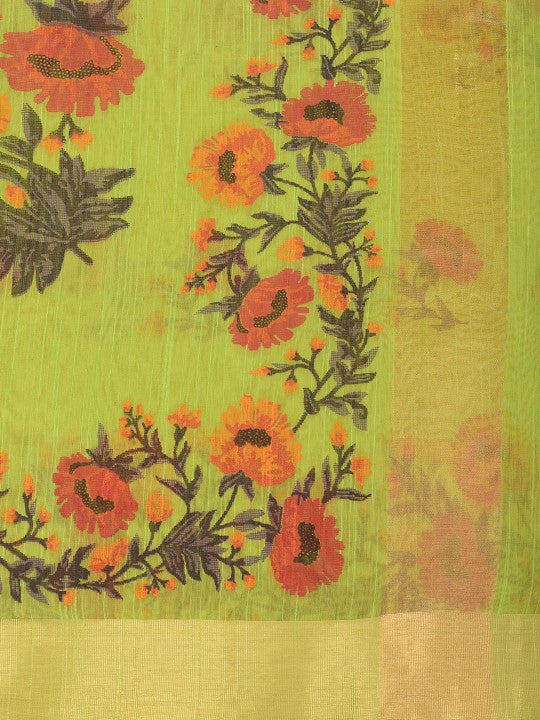 Exquisite Floral Printed Saree with Zari Border for Women