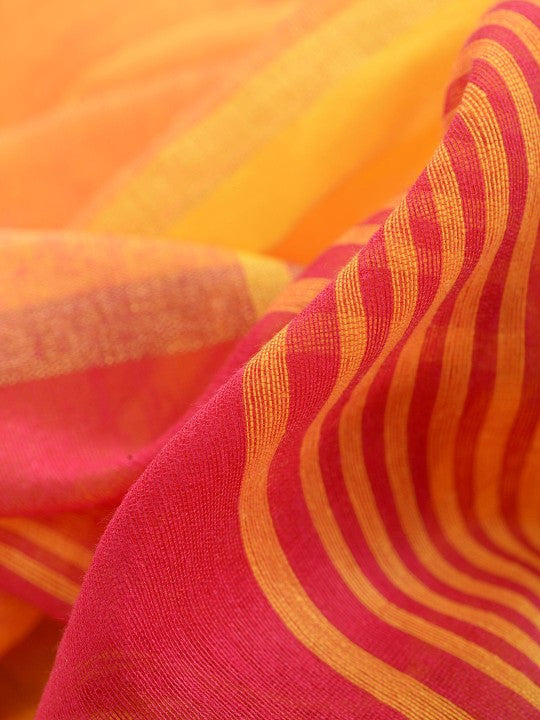 DESH BIDESH Pink & Yellow Silk Cotton Sequinned Saree