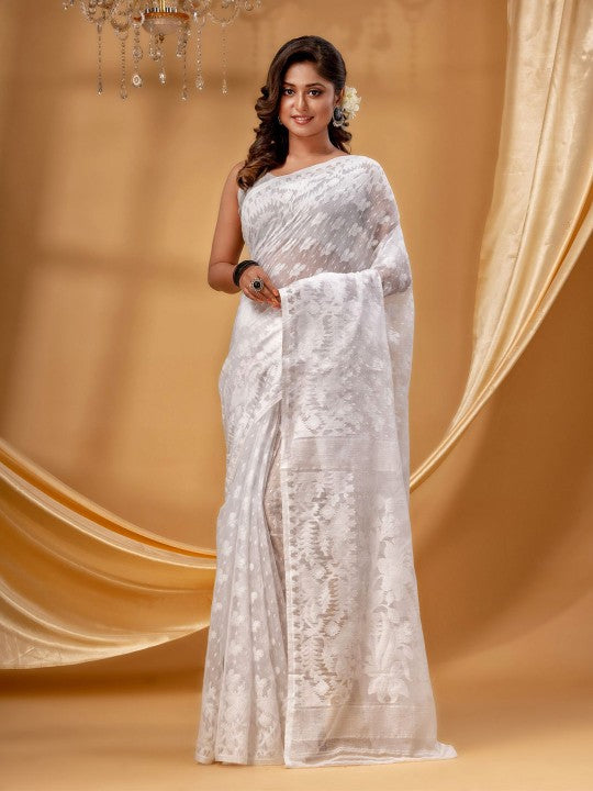 DESH BIDESH Exquisite Woven Design Pure Cotton Jamdani Saree for Women