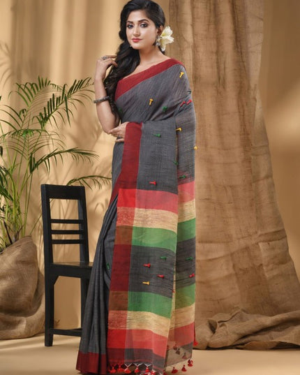 DESH BIDESH Women Colourblocked Woven Design Pure Cotton Taant Saree