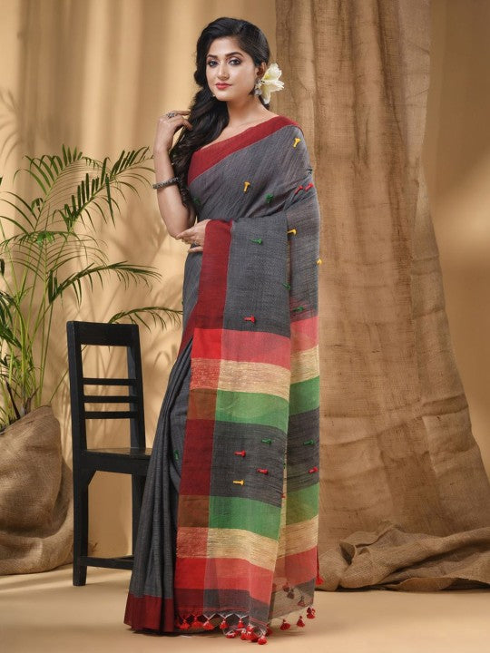 DESH BIDESH Women Colourblocked Woven Design Pure Cotton Taant Saree
