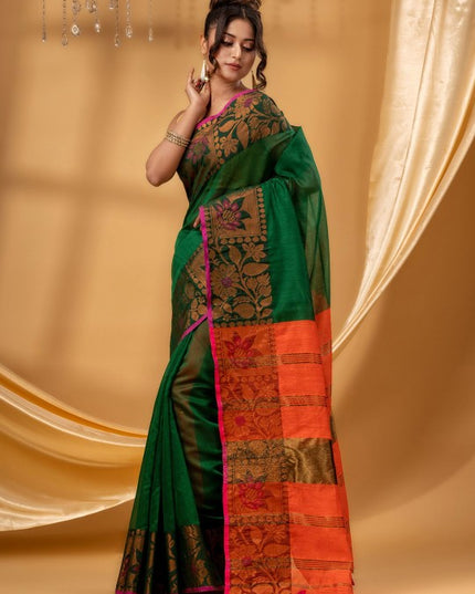 DESH BIDESH Zari Silk Cotton Taant Saree