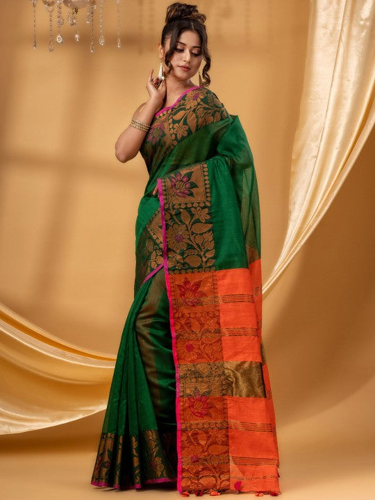 DESH BIDESH Zari Silk Cotton Taant Saree