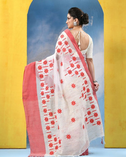 DESH BIDESH Women Floral Embroidered Pure Cotton Khadi Saree