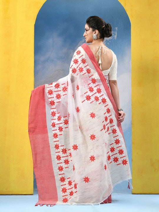 DESH BIDESH Women Floral Embroidered Pure Cotton Khadi Saree