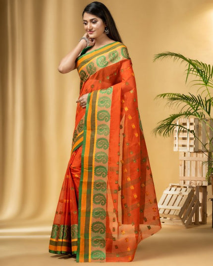 DESH BIDESH Paisley Woven Design Cotton Taant Saree