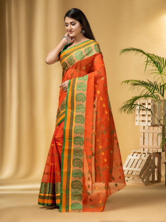 DESH BIDESH Paisley Woven Design Cotton Taant Saree