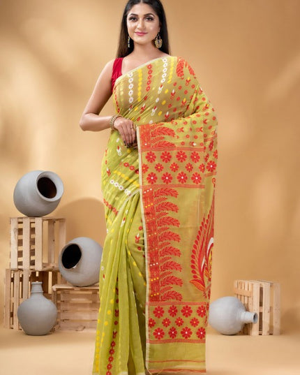 DESH BIDESH Women's Ethnic Motifs Embroidered Pure Cotton Saree