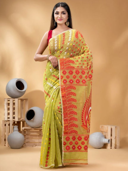 DESH BIDESH Women's Ethnic Motifs Embroidered Pure Cotton Saree
